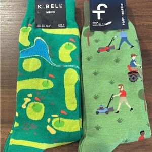 2 Pair Men’s Socks and Shoe Size 7-12. Golf Socks, Mowing Socks! So Fun! NEW!